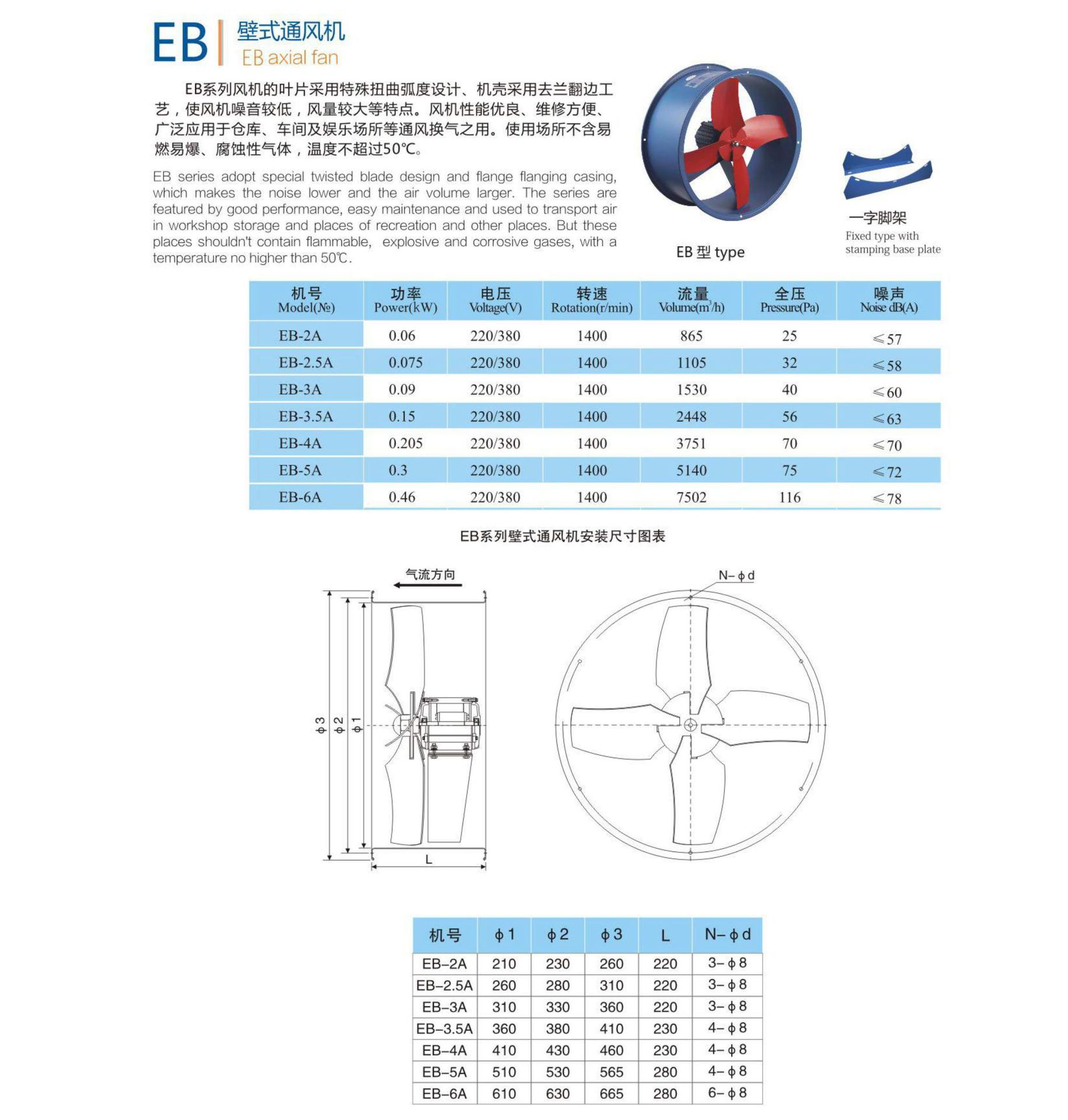 九洲普惠EB节能轴流风机型号及外径尺寸